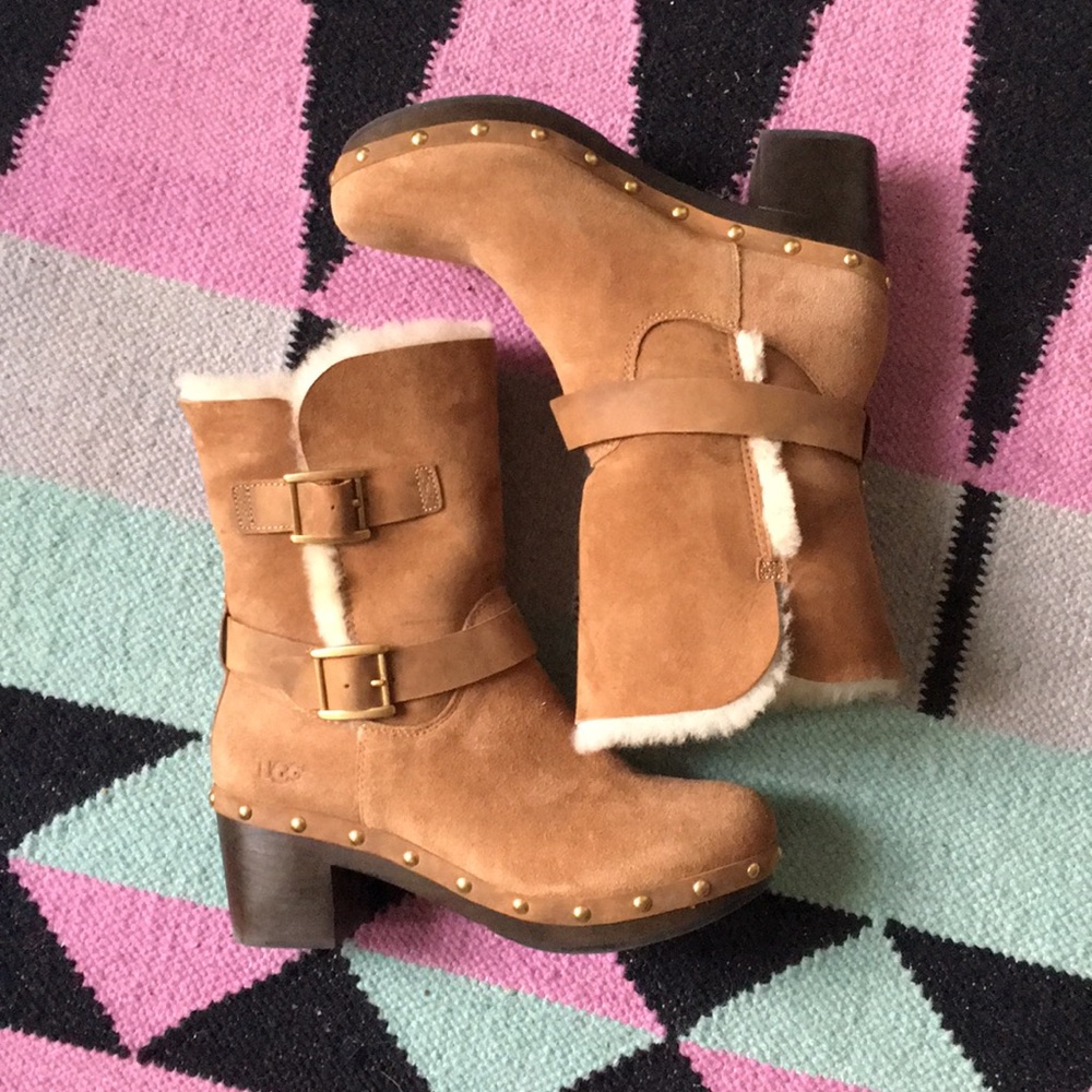 UGG Chestnut Suede Shearling-Trim Buckle Ankle Boots